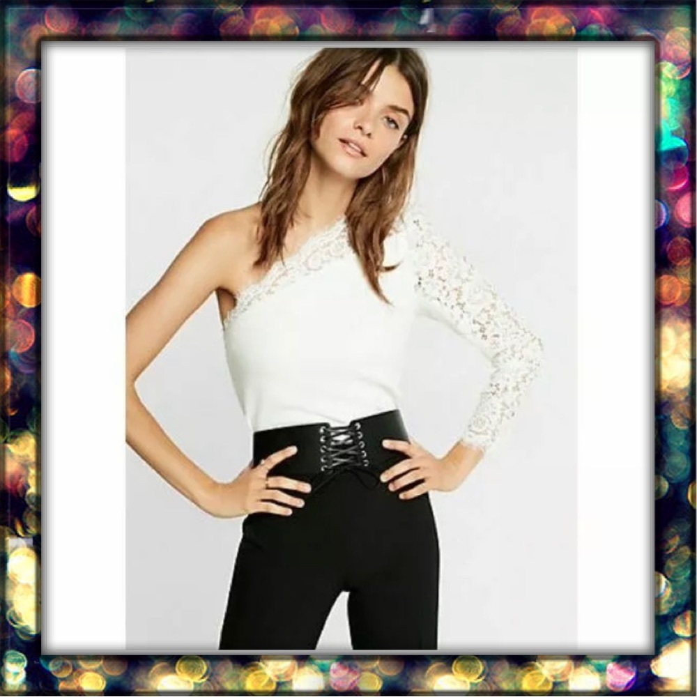 {Express} One shoulder lace top